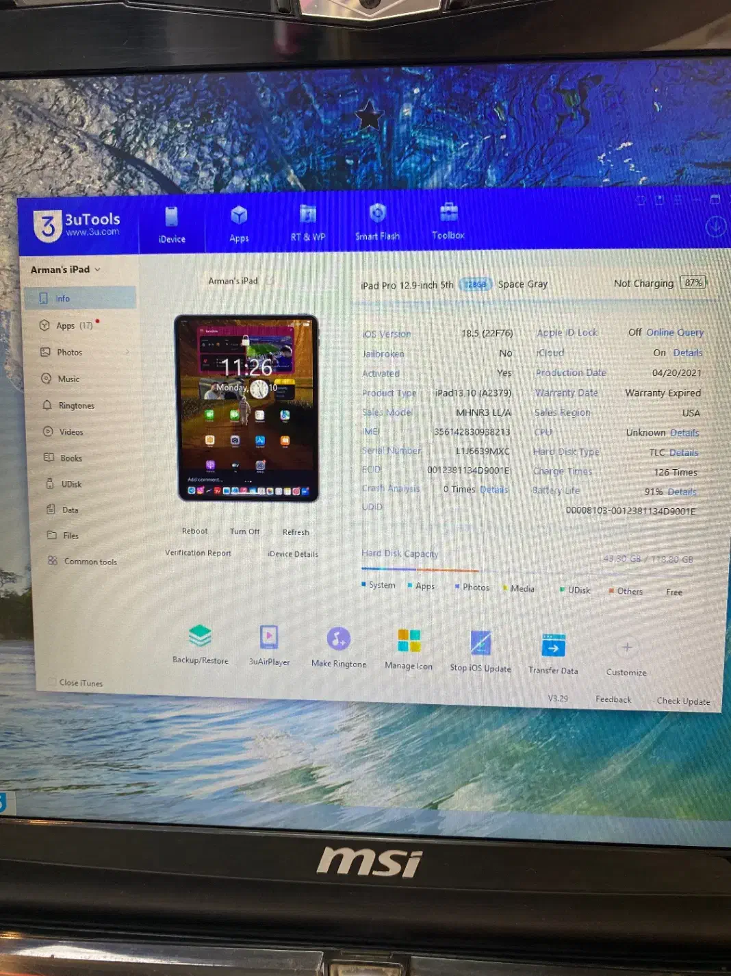 آیپد پرو ۱۲/۹ حافظه ۱۲۸ رم ۸ باتری ۹۱٪ سیمکارت خور|تبلت|کرج, فاز ۴ مهرشهر|دیوار