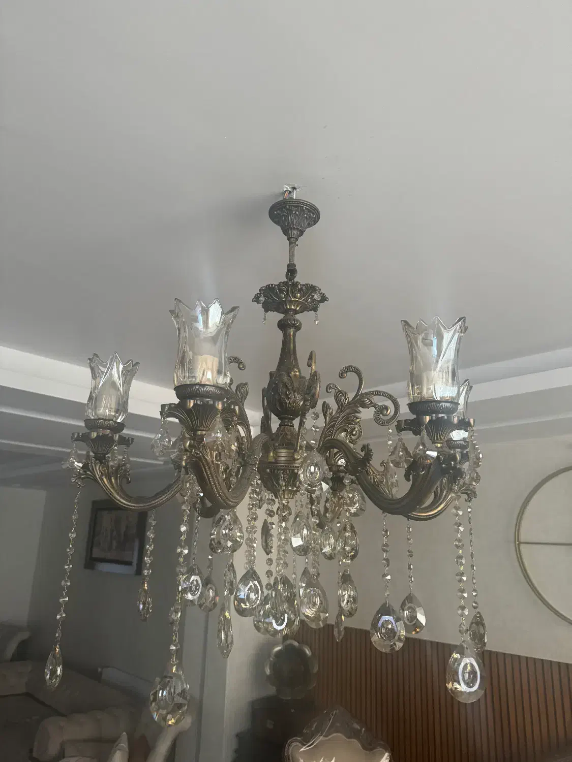 لوستر شش شاخه برنزی|لوستر و چراغ آویز|الوند, |دیوار