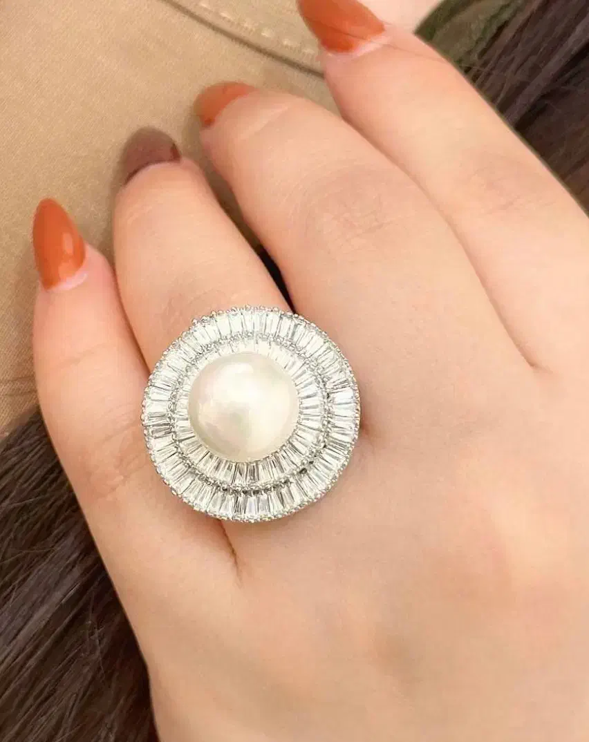 انگشتر جواهر تمام نقره مدل مروارید پرورشی سلطنتی|بدلیجات|تبریز, |دیوار