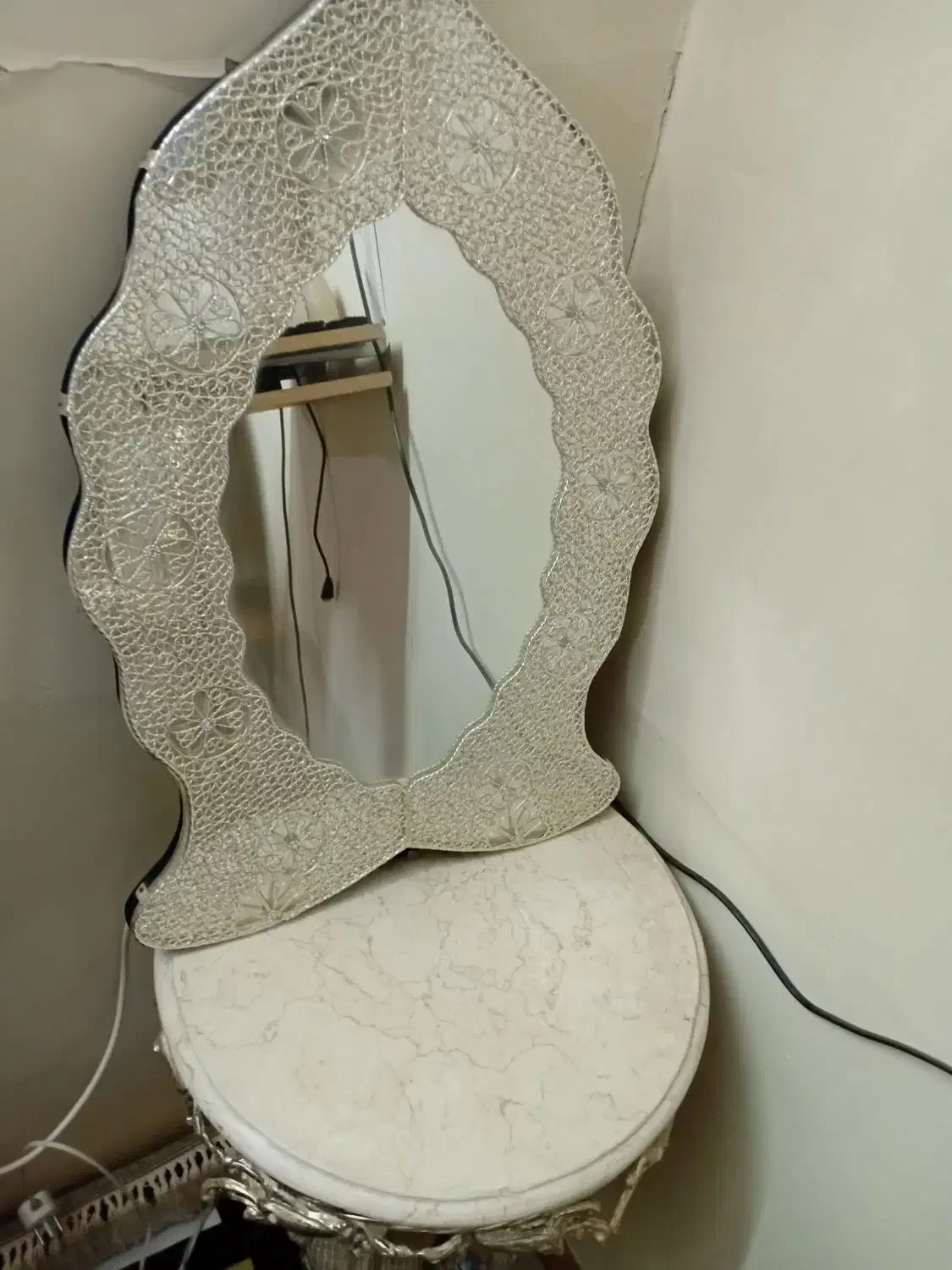 آینه و شمعدان ملیله کاری|کلکسیون اشیاء عتیقه|اصفهان, فردوان|دیوار