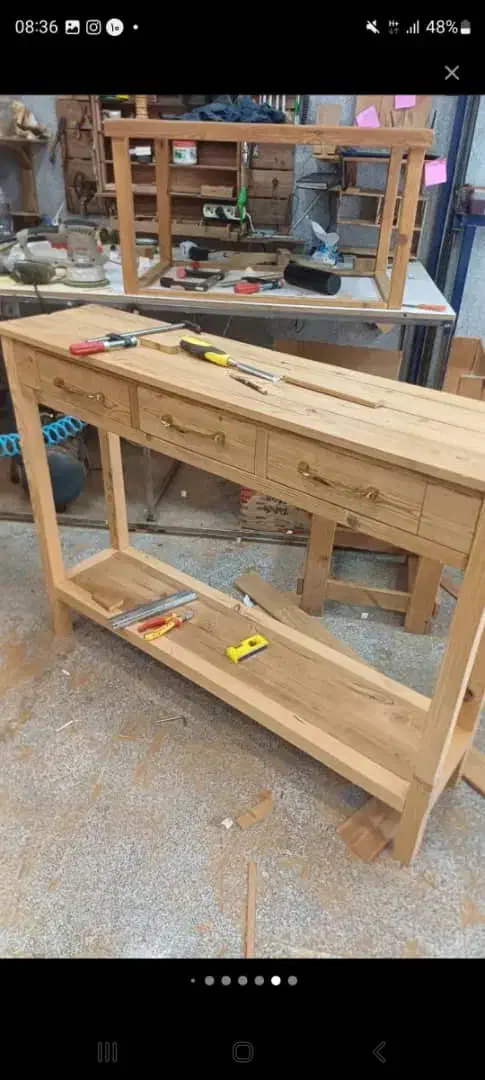 آینه و کنسول چوبی دست‌ساز|بوفه، ویترین، کنسول|چمستان, |دیوار