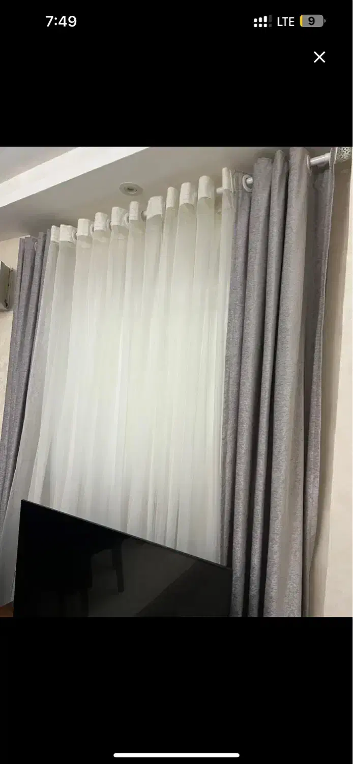 پرده سه تکه پتینه طوسی همراه زیرپرده|پرده، رانر، رومیزی|رشت, انصاری|دیوار