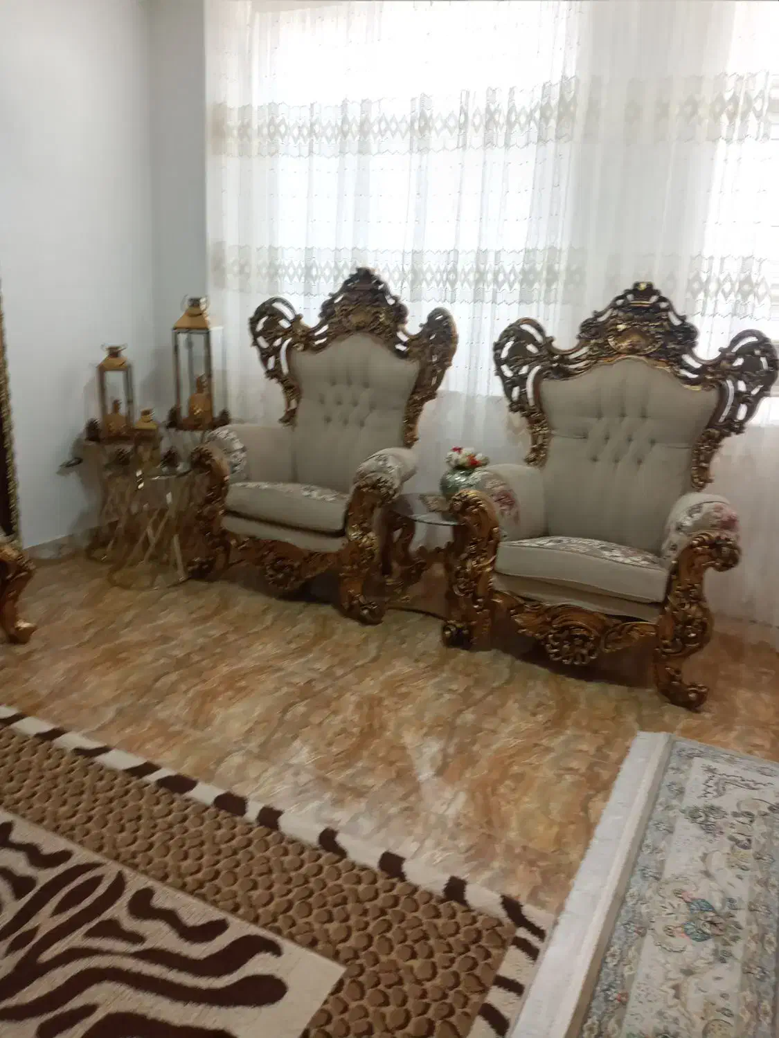مبل سلطنتی ۹ نفره نسکافه ای رنگ کلاف بزرگ|مبلمان خانگی و میز عسلی|کرمانشاه, |دیوار