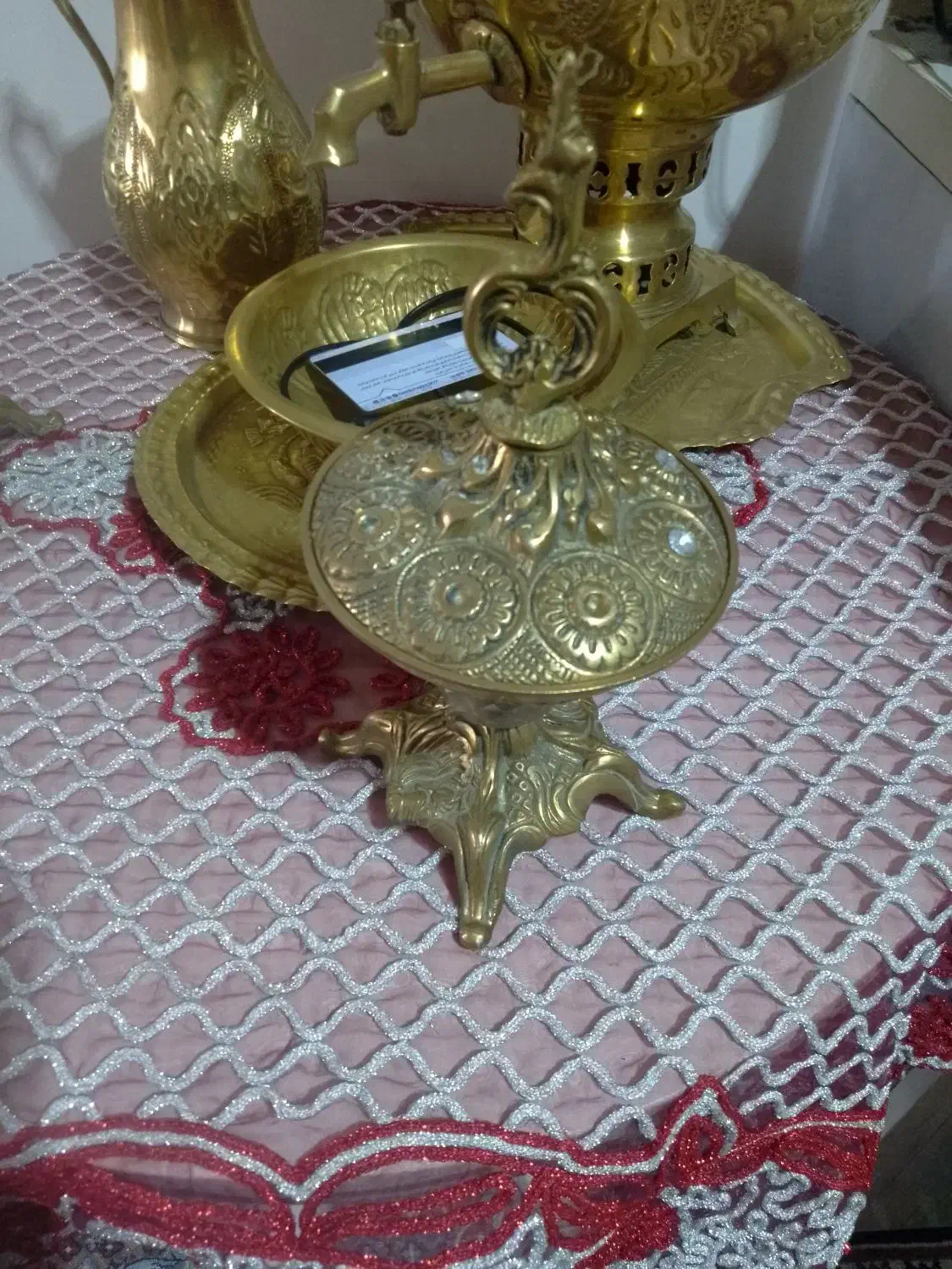 سماور به همراه پارچ سینی کاسه و دو قندون بزرگ|سماور، چای‌ساز، قهوه‌ساز|بهارستان, |دیوار