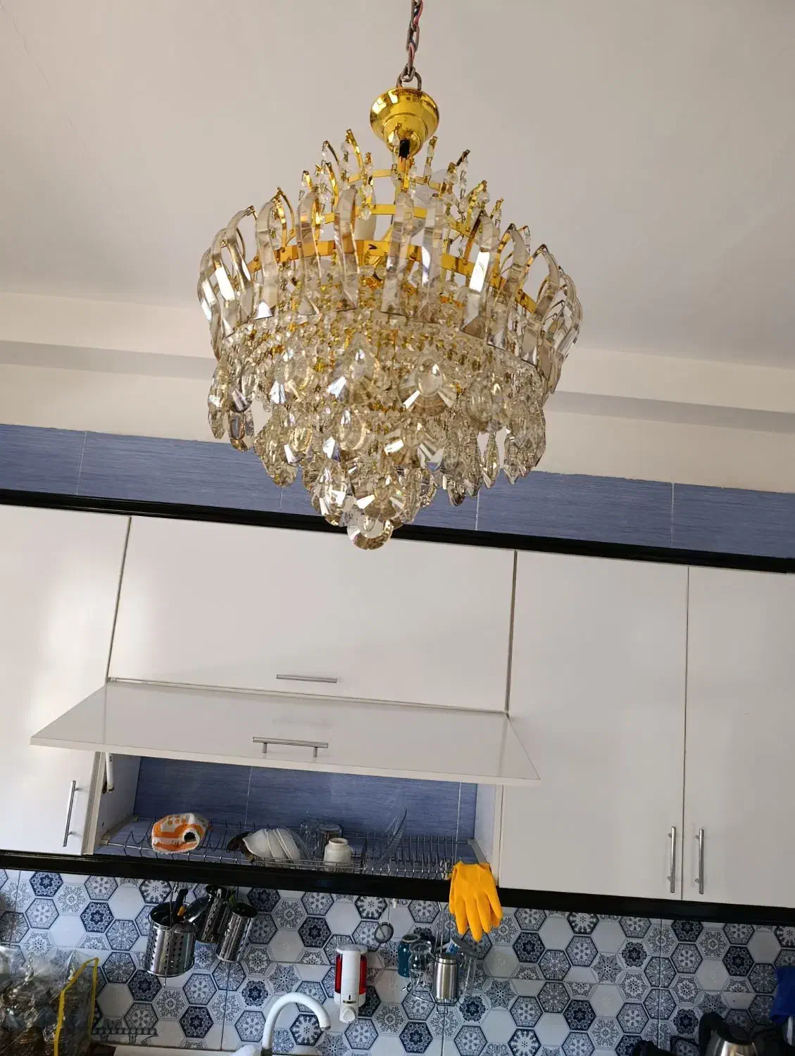 لوستر کریستال نباتی طلایی|لوستر و چراغ آویز|کرمانشاه, |دیوار