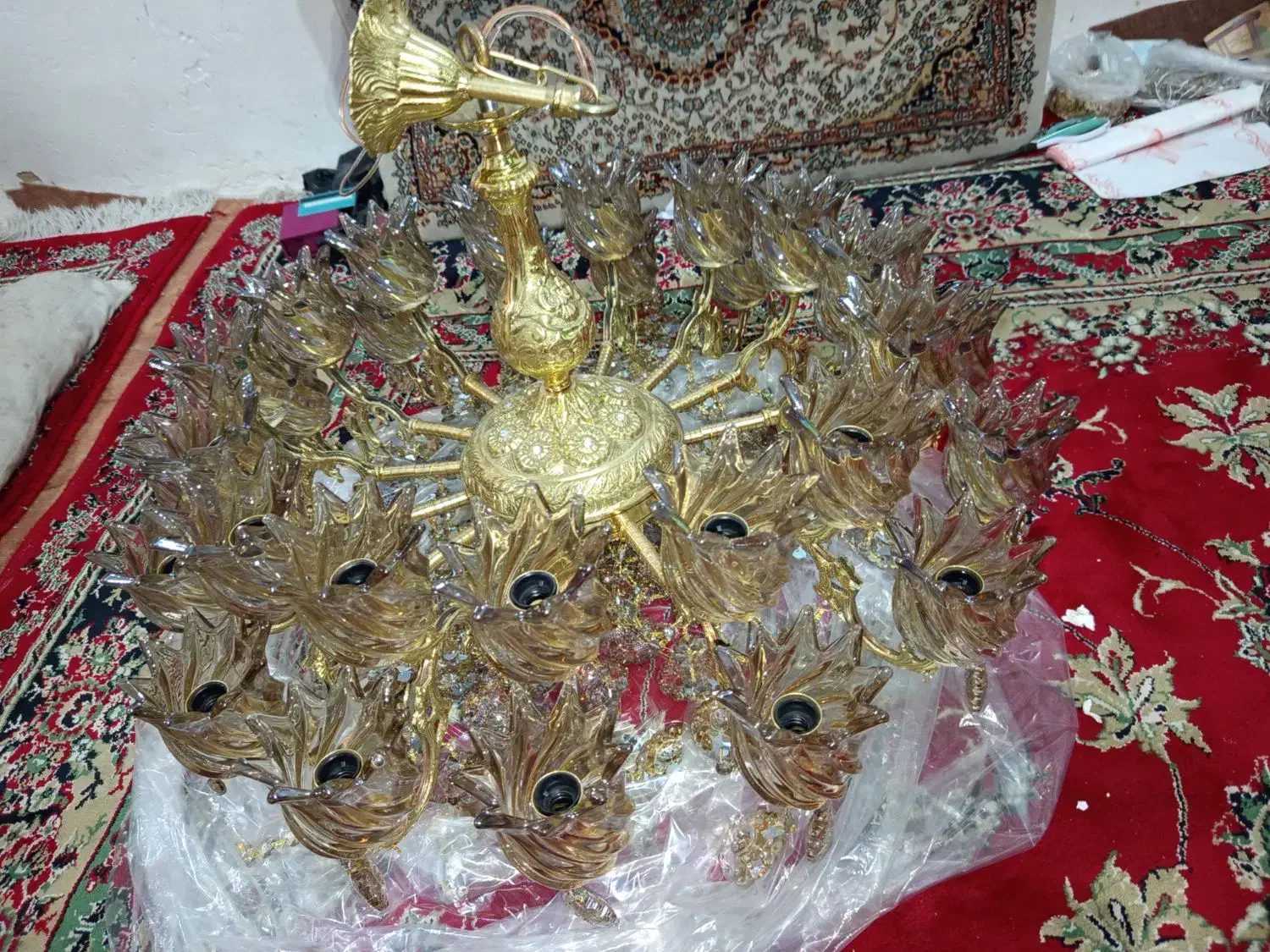 لوستر 30شعله 15شاخه تمام برنزی|لوستر و چراغ آویز|قدس, شهر‌قدس|دیوار