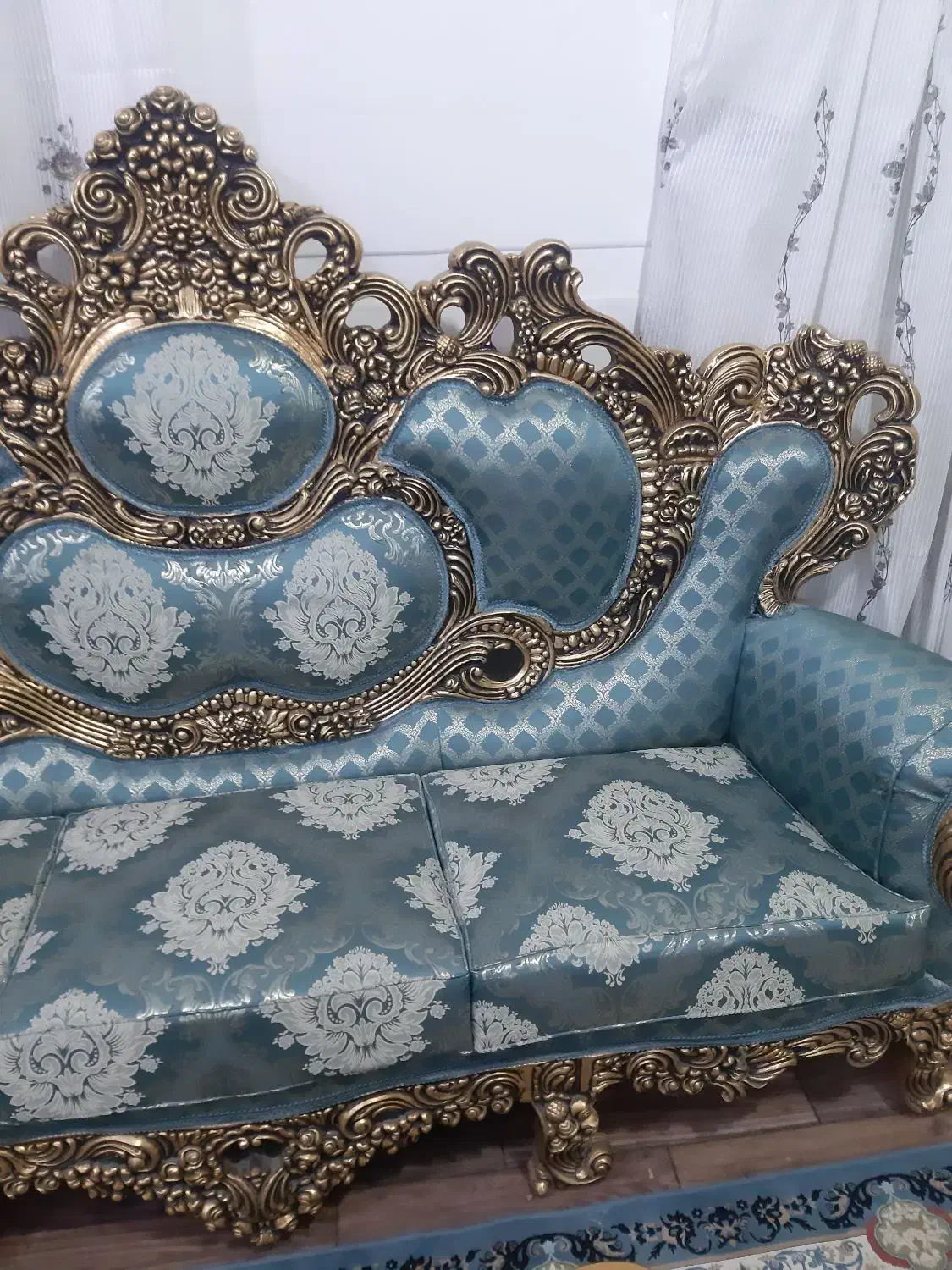 مبلمان ۹ نفره سلطنتی، پارچه ژاکارد آبی|مبلمان خانگی و میز عسلی|زاهدان, |دیوار