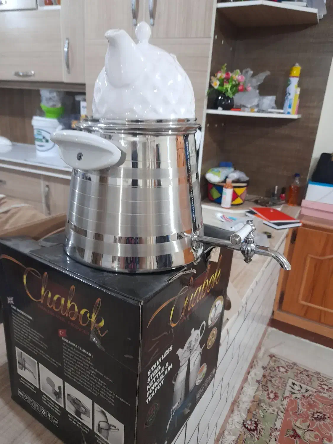 کتری استیل با قوری چینی|قوری، کتری، قهوهساز دستی|دهلران, |دیوار