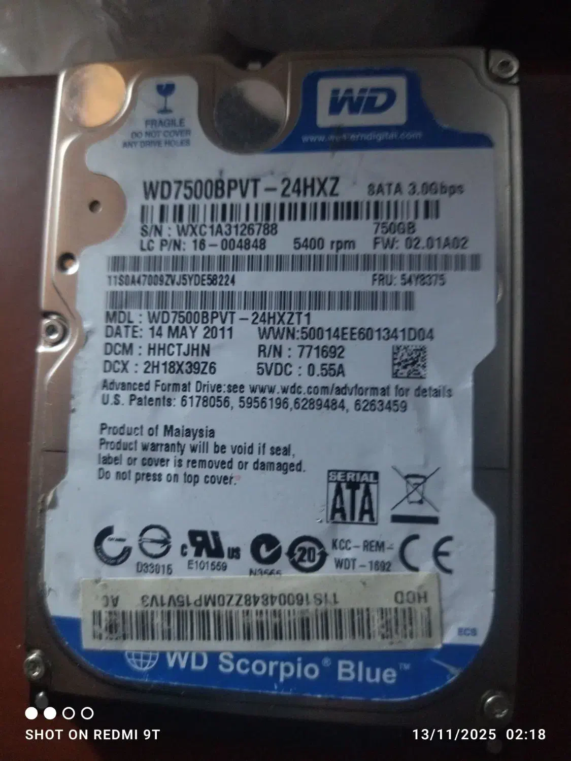 هارددیسک ۷۵۰گیگابایتی|قطعات و لوازم جانبی رایانه|تایباد, |دیوار