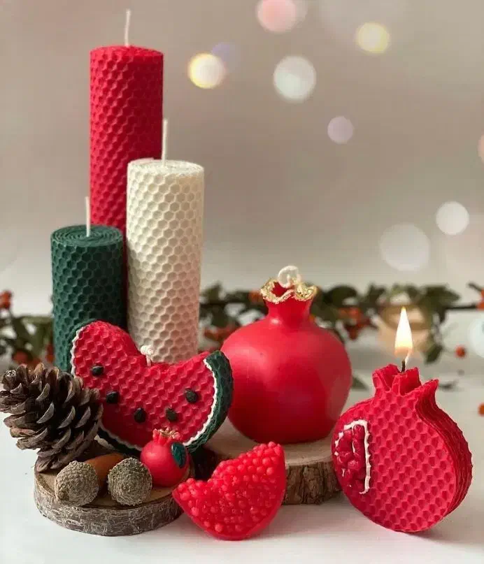 شمع یلدایی موم عسل  هندوانه ،انار و...|صنایع دستی و سایر لوازم تزئینی|کرمان, |دیوار