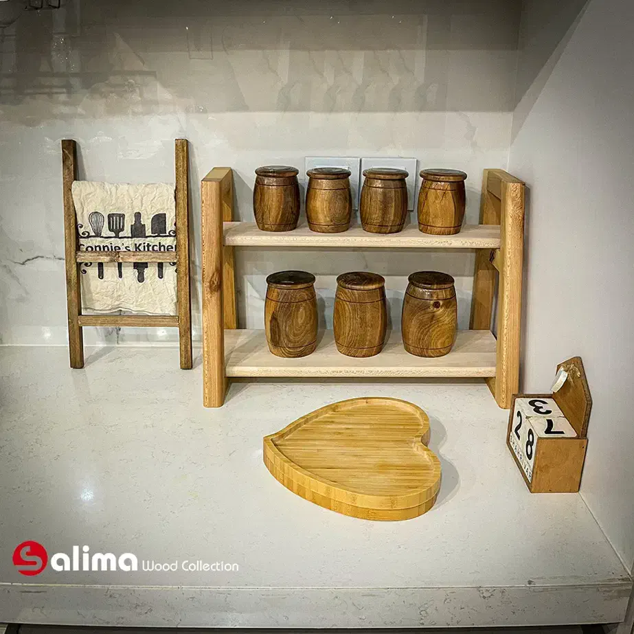 استند جا ادویه چوبی (چوب درخت چنار)|آب‌چکان و نظم‌دهنده ظروف|شیراز, آزادگان|دیوار
