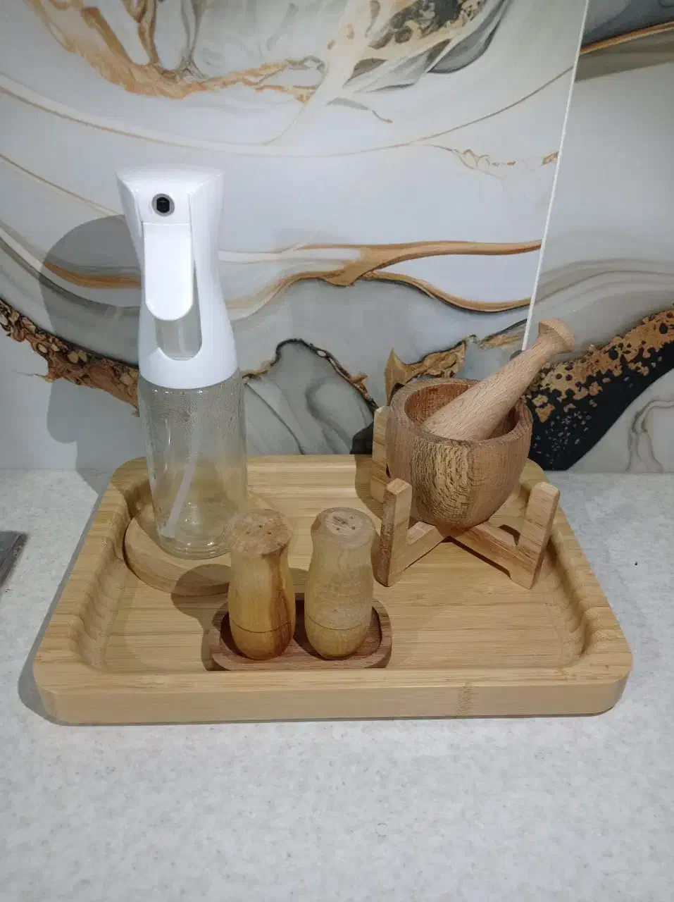 بانکه استند هاون نمک پاش سینی چوب روغن ریز بامبو|ظروف سرو و پذیرایی|شیراز, مسلم|دیوار