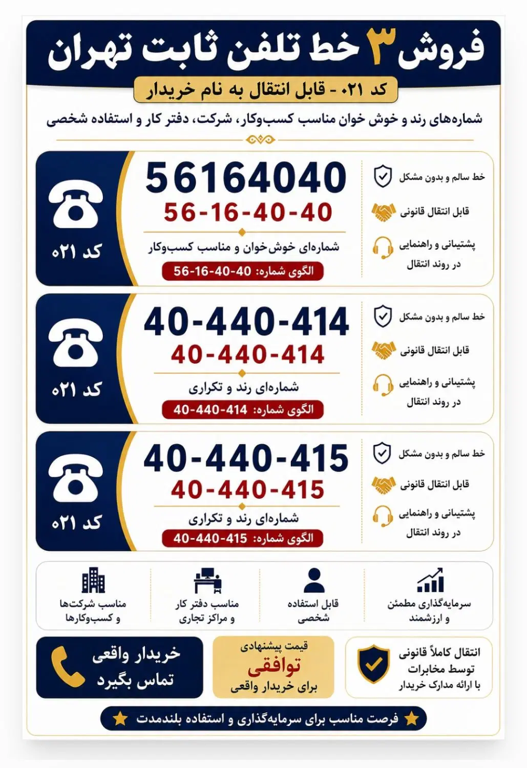 فروش شماره تلفن ثابت رند تهران|تلفن رومیزی|تهران, شهرک انصار|دیوار