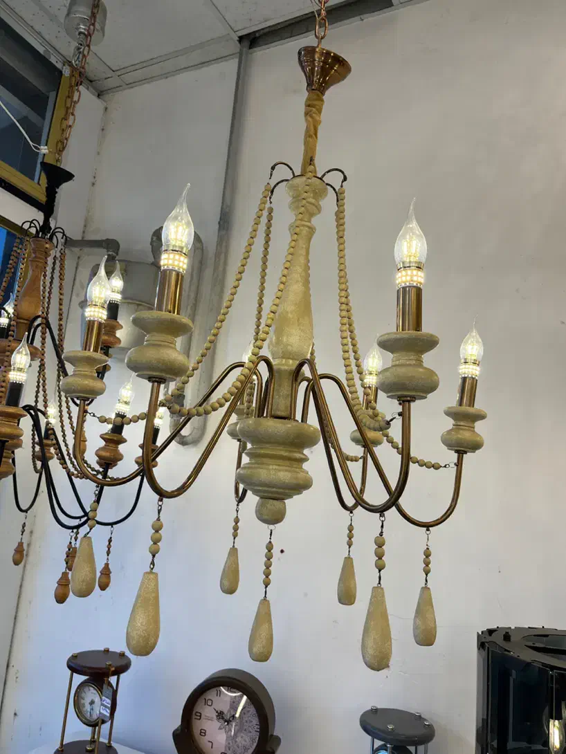 لوستر چوبی-فلزی شارلوت ۶ شاخه کرم-مسی|لوستر و چراغ آویز|تهران, نیروی هوایی (پیروزی)|دیوار