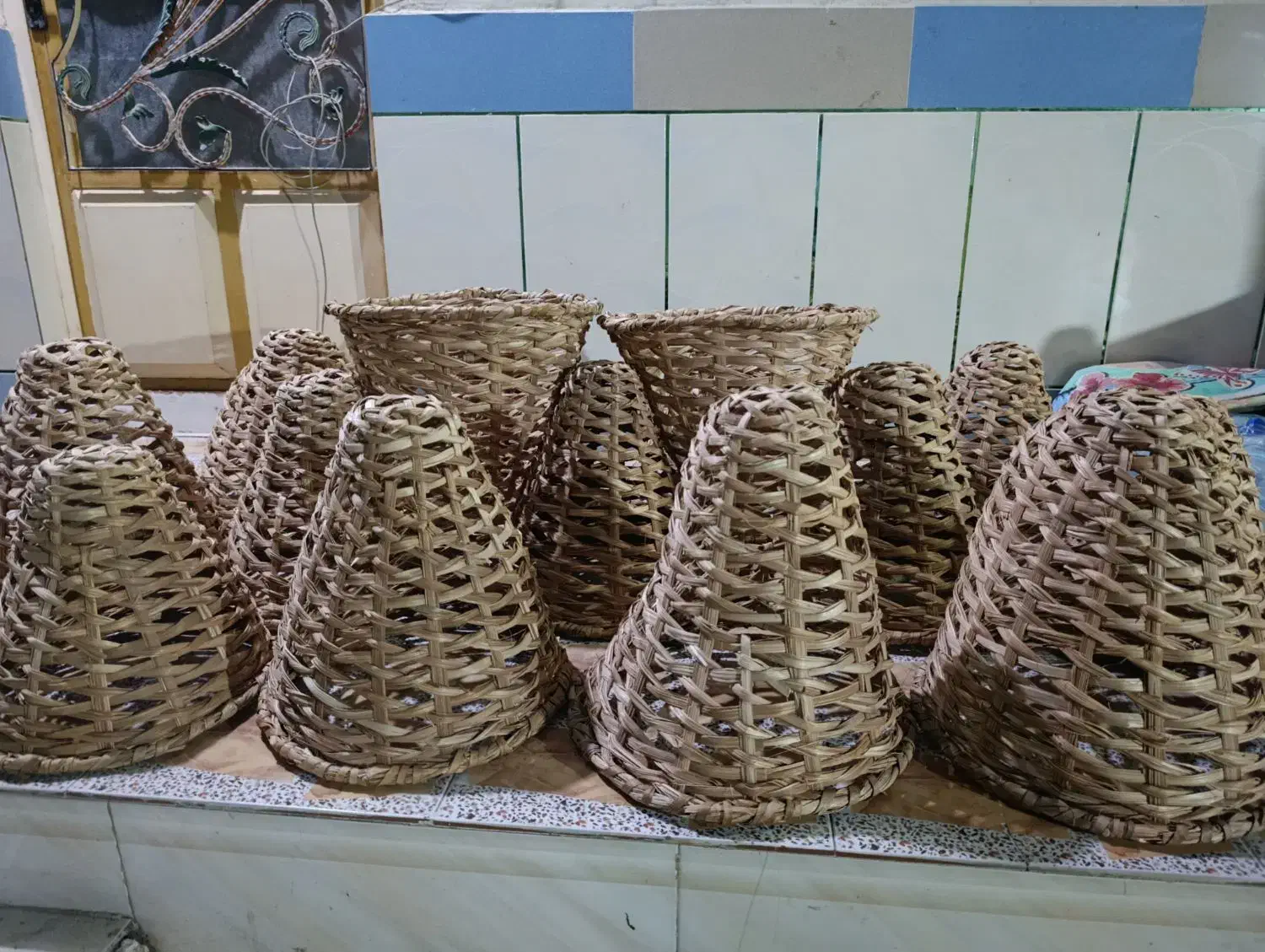 لوستر شیپوری حصیری|لوستر و چراغ آویز|میناب, |دیوار