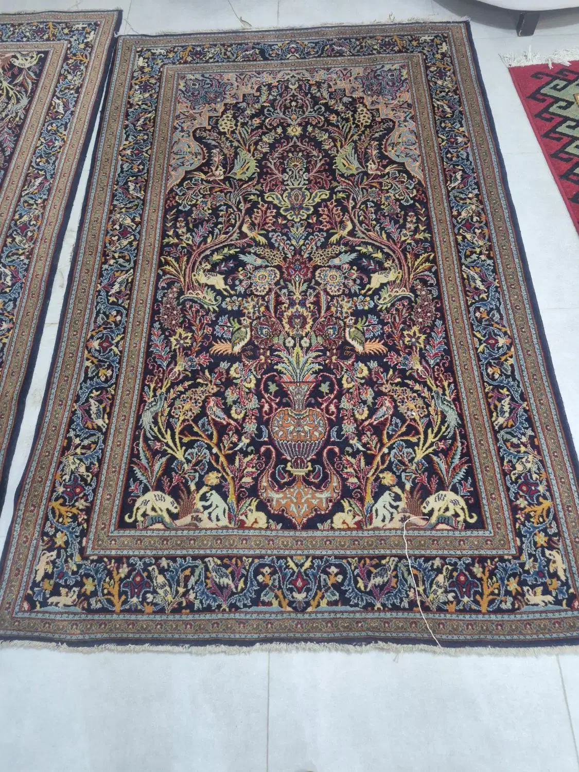 یک جفت فرش پشمی دست باف قدیمی عطیقه|فرش|شیراز, دست خضر|دیوار
