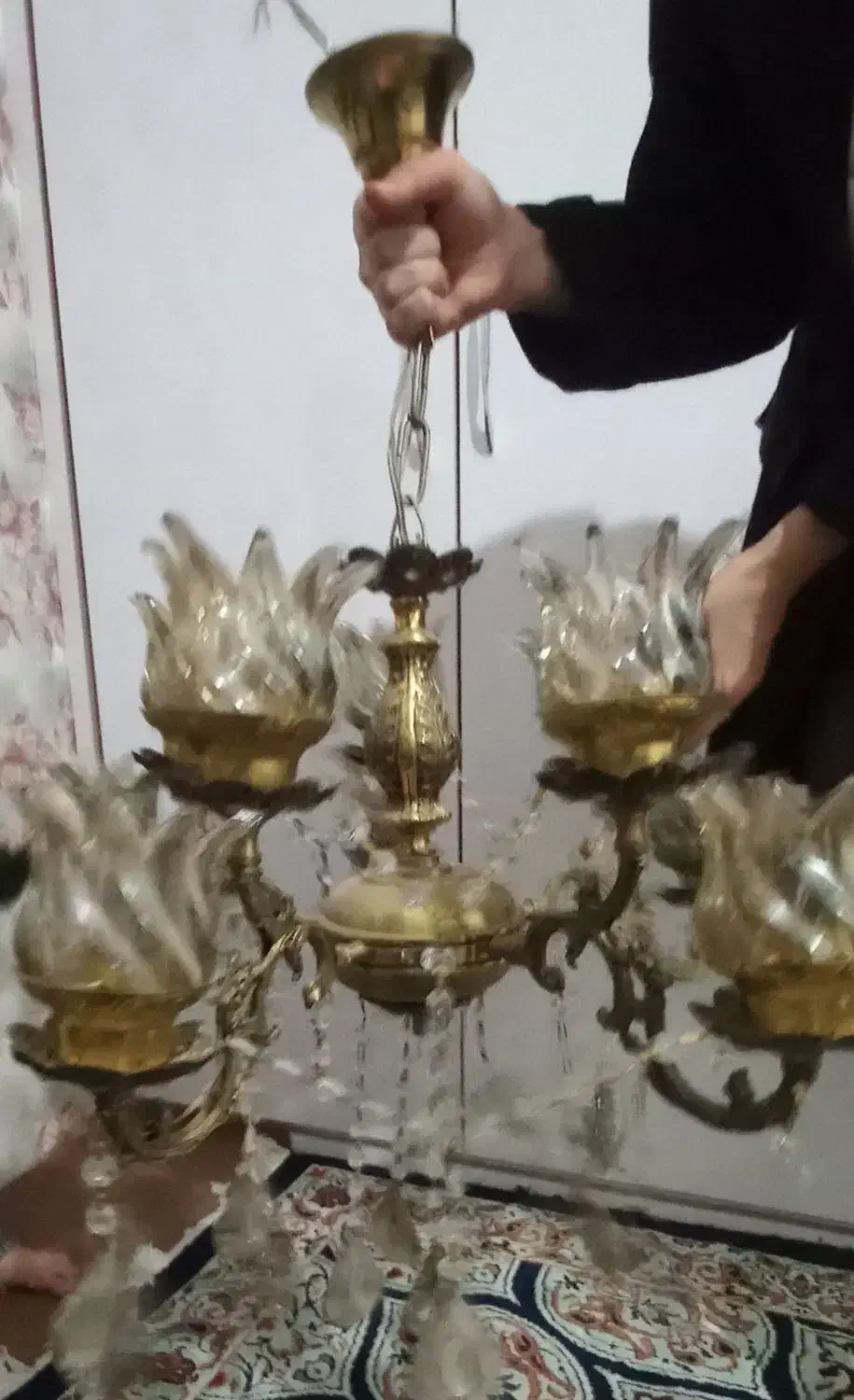 لوستر۵شاخه ۱۰شعله برنز|لوستر و چراغ آویز|میانه, |دیوار