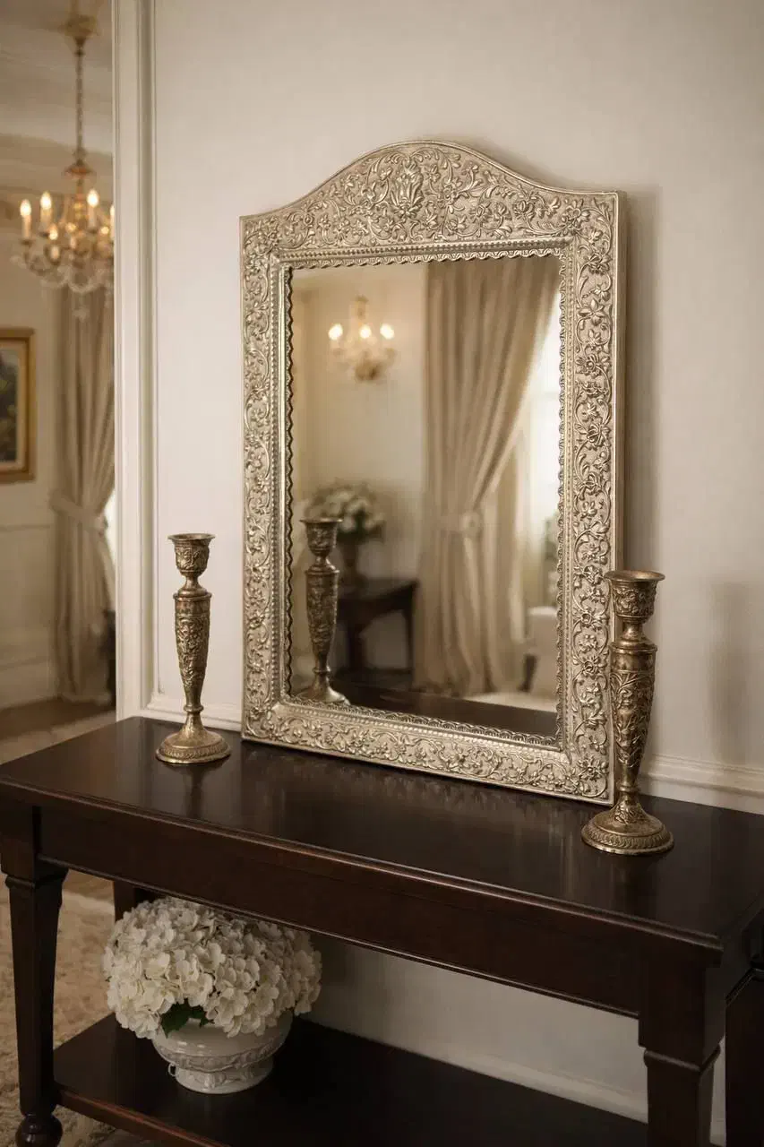 آیینه شمدان نقره|کلکسیون اشیاء عتیقه|قم, زنبیل آباد|دیوار