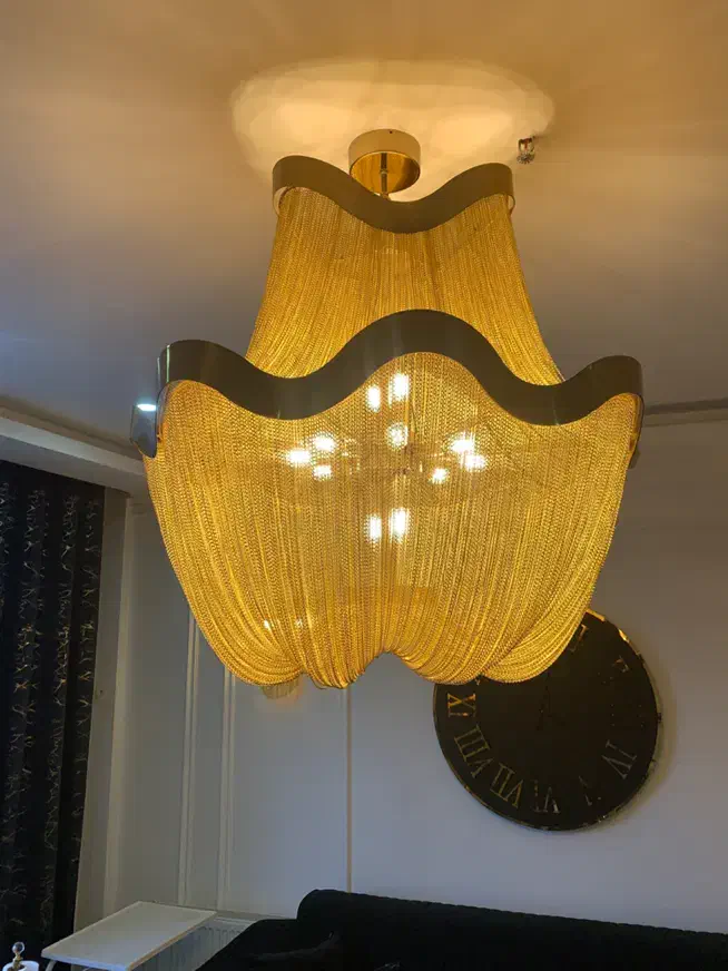 لوستر مدرن زنجیری طلایی|لوستر و چراغ آویز|مشهد, شهید بهشتی|دیوار