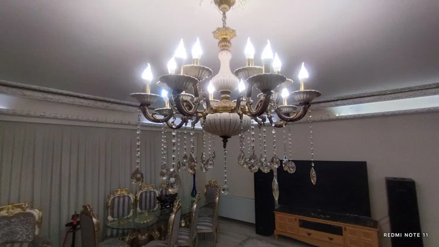 لوستر برنجی ۸ شاخه ۱۶ شعله|لوستر و چراغ آویز|تبریز, |دیوار