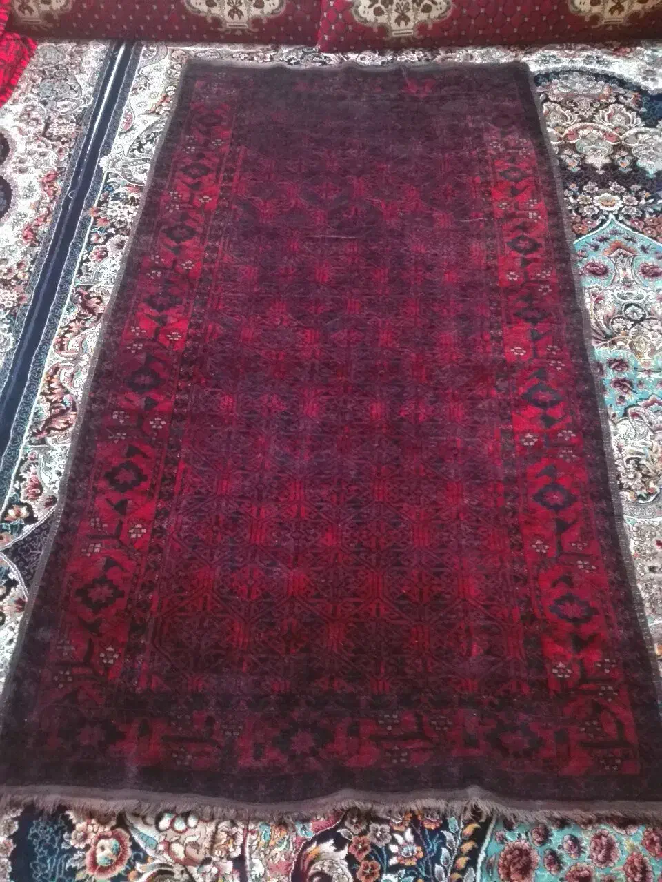 قالیچه دستباف پشمی طرح ترکمن آنتیک وقدیمی|فرش|قدس, شهر‌قدس|دیوار