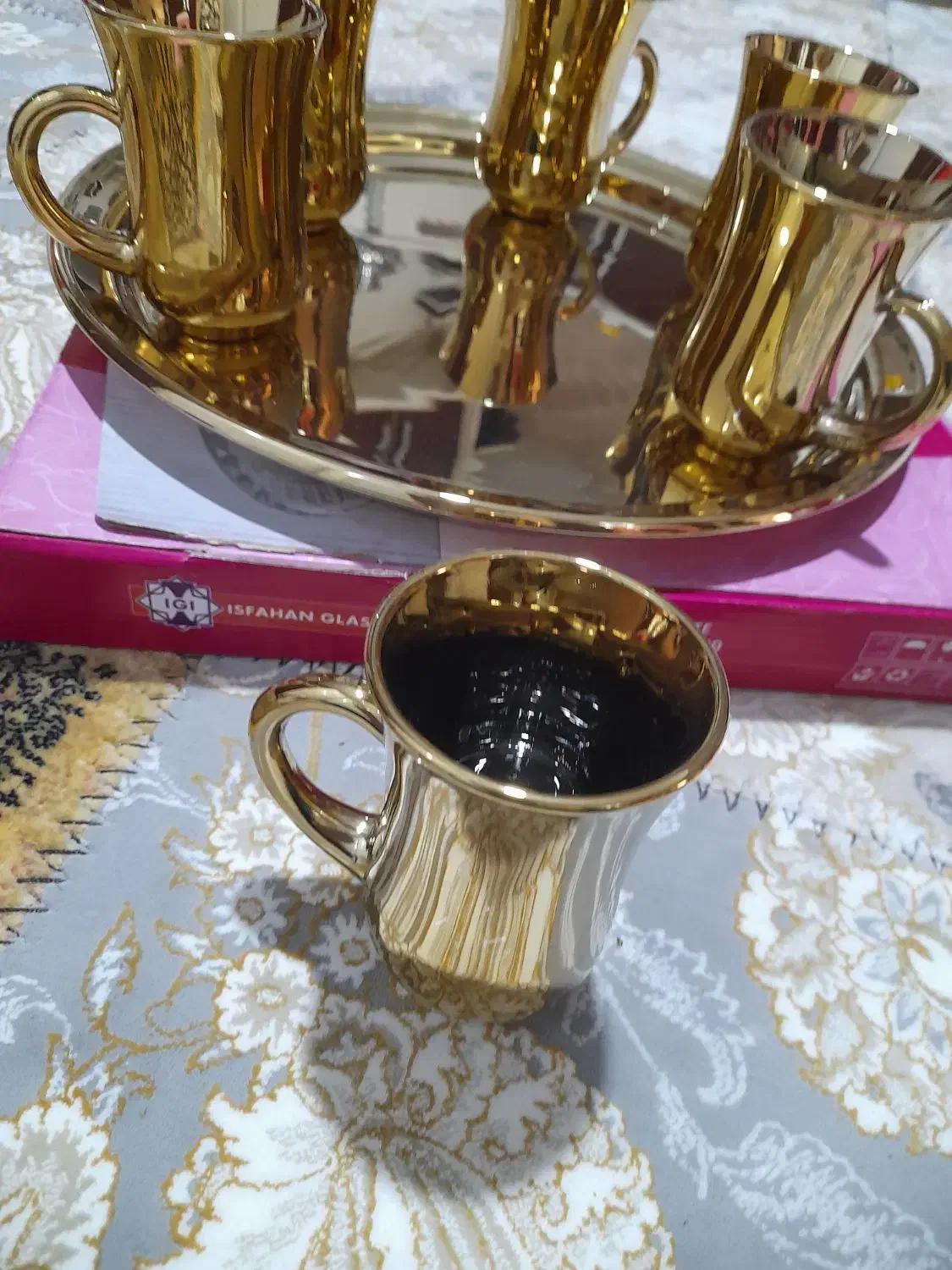 ست فنجان وسینی وقندان رزین|ظروف سرو و پذیرایی|خمین, |دیوار