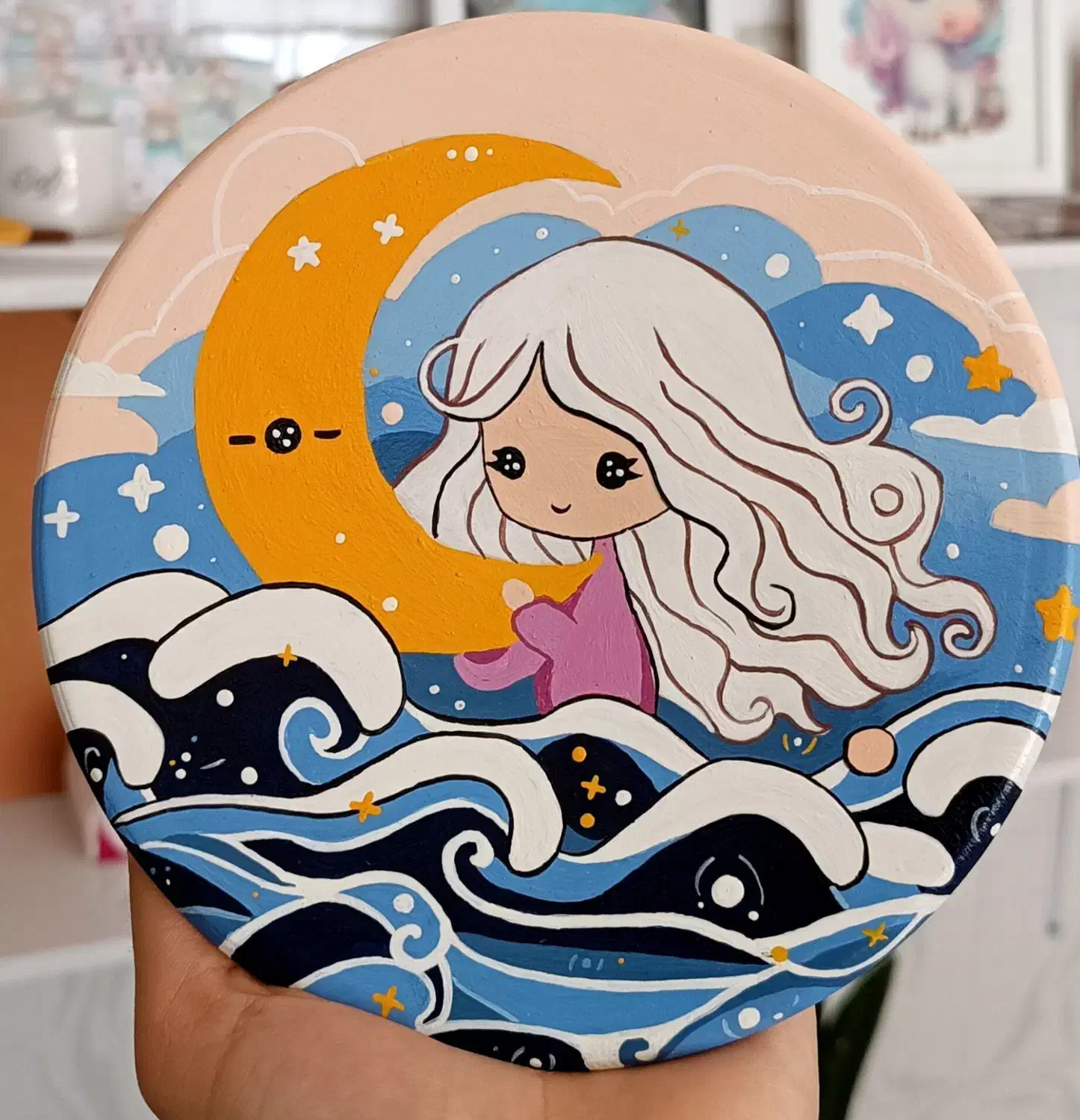 دیوارکوب طرح دختر و ماه|صنایع دستی و سایر لوازم تزئینی|بوکان, |دیوار