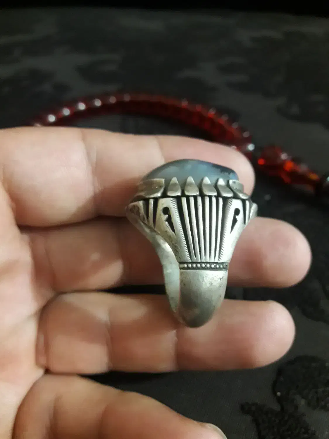 فروش انگشتر شجر با رکاب نقره اصل|جواهرات|بیجار, |دیوار