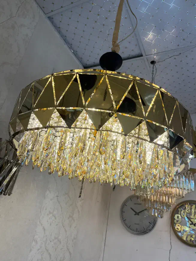 لوستر کریستال الماسی ۶۵ سانت طلایی|لوستر و چراغ آویز|تهران, نیروی هوایی (پیروزی)|دیوار