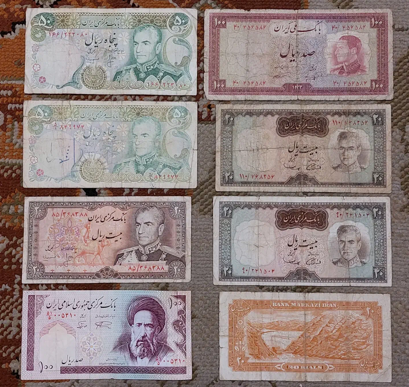 ۳۴ عدد اسکناس شاهی و اوایل جمهوری|کلکسیون سکه، تمبر، اسکناس|کرج, گلشهر|دیوار