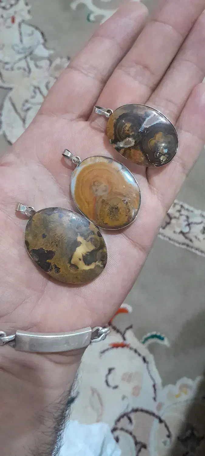 باسلام فروش سه عدد پلاک نقره سنگ سلطانی|جواهرات|اهواز, زیتون کارگری|دیوار