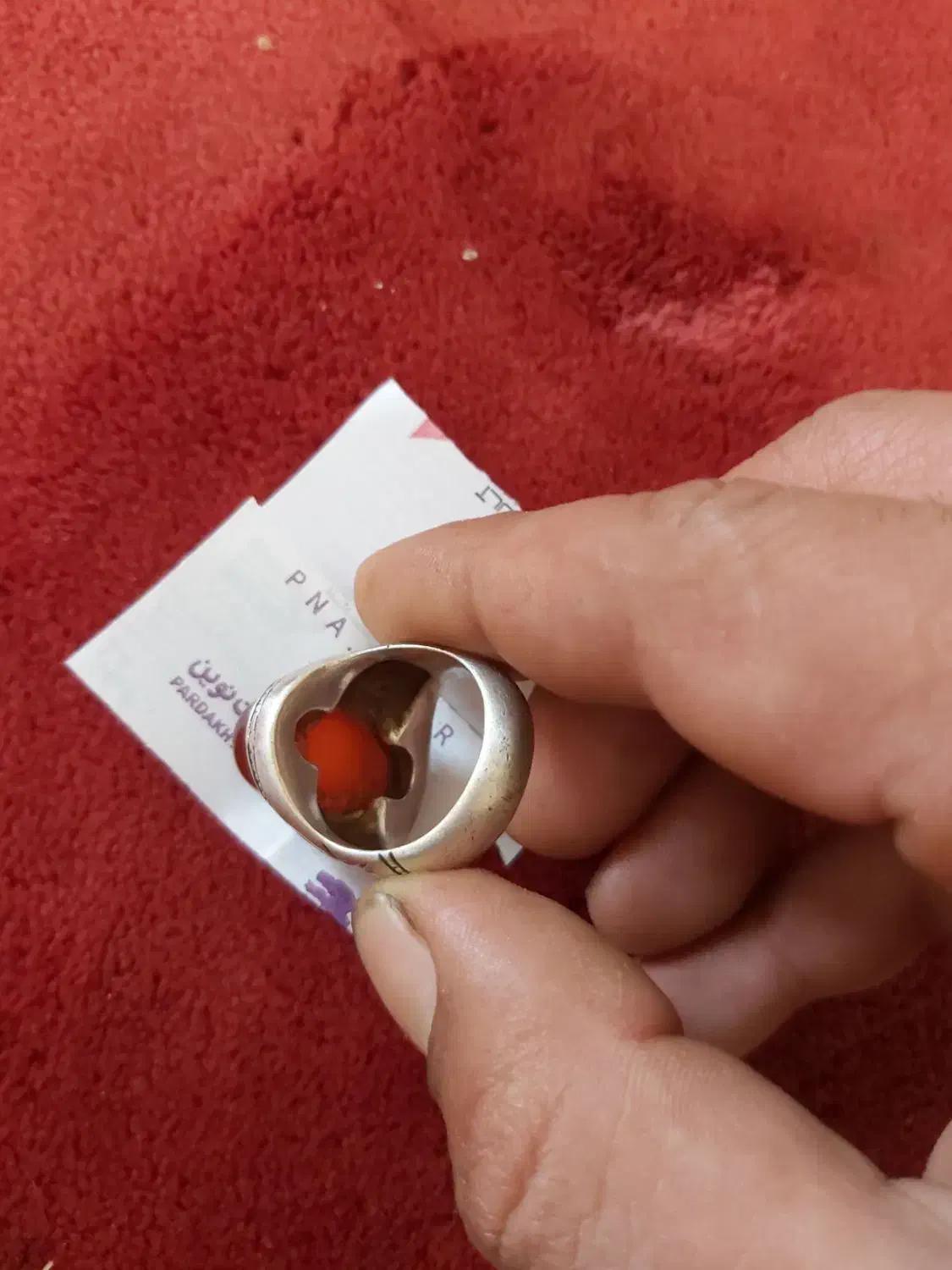 انگشتره نقر رکاب شهر ری نگین هم عقیق یمنی۳۵گرم|جواهرات|هلالی, |دیوار