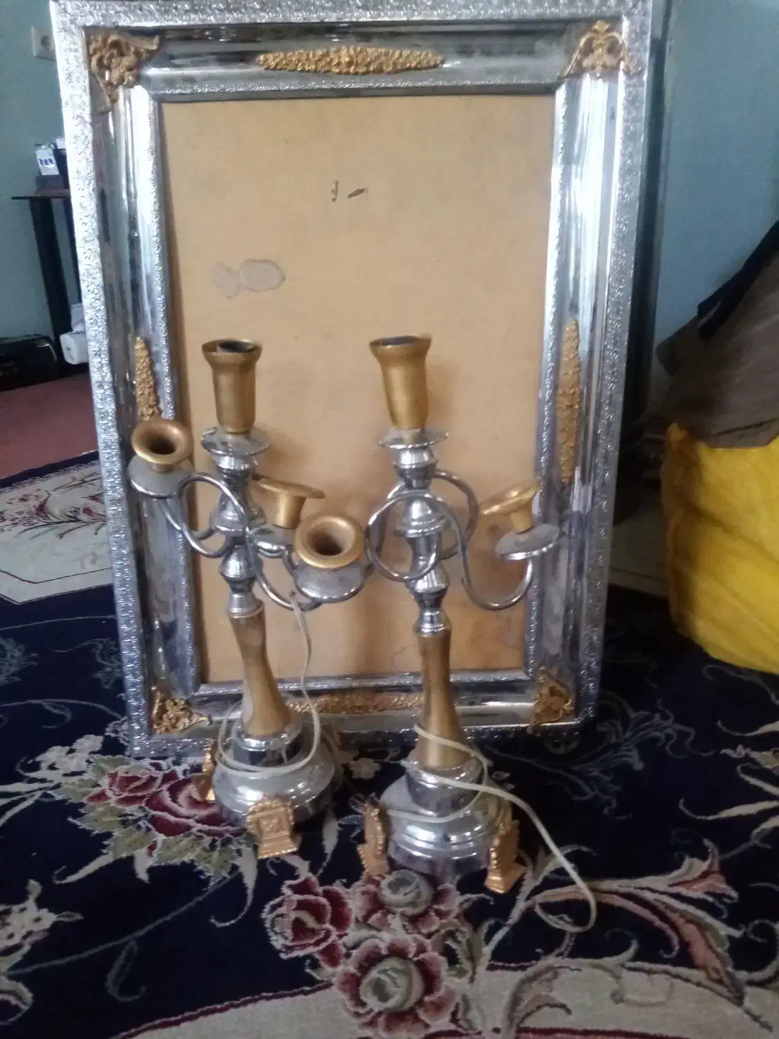 آینه شمعدان فلزی قدیمی 50 ساله قیمت 3900هزار|کلکسیون اشیاء عتیقه|محمدشهر, ولدآباد|دیوار
