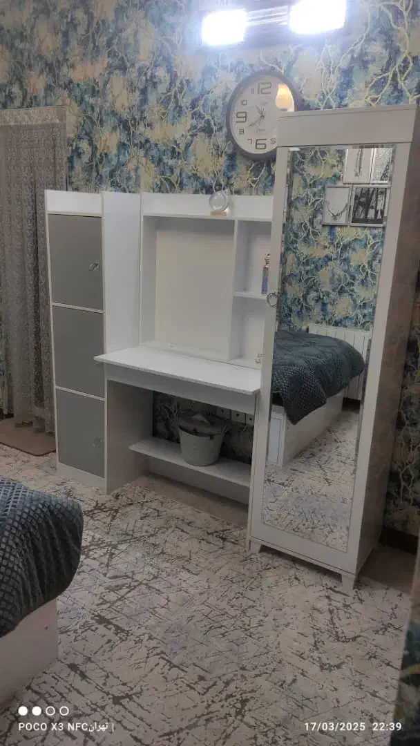 سرویس تخت نوجوان تمام ام دی اف سفید طوسی|تخت و سرویس خواب|قدس, شهرقدس|دیوار