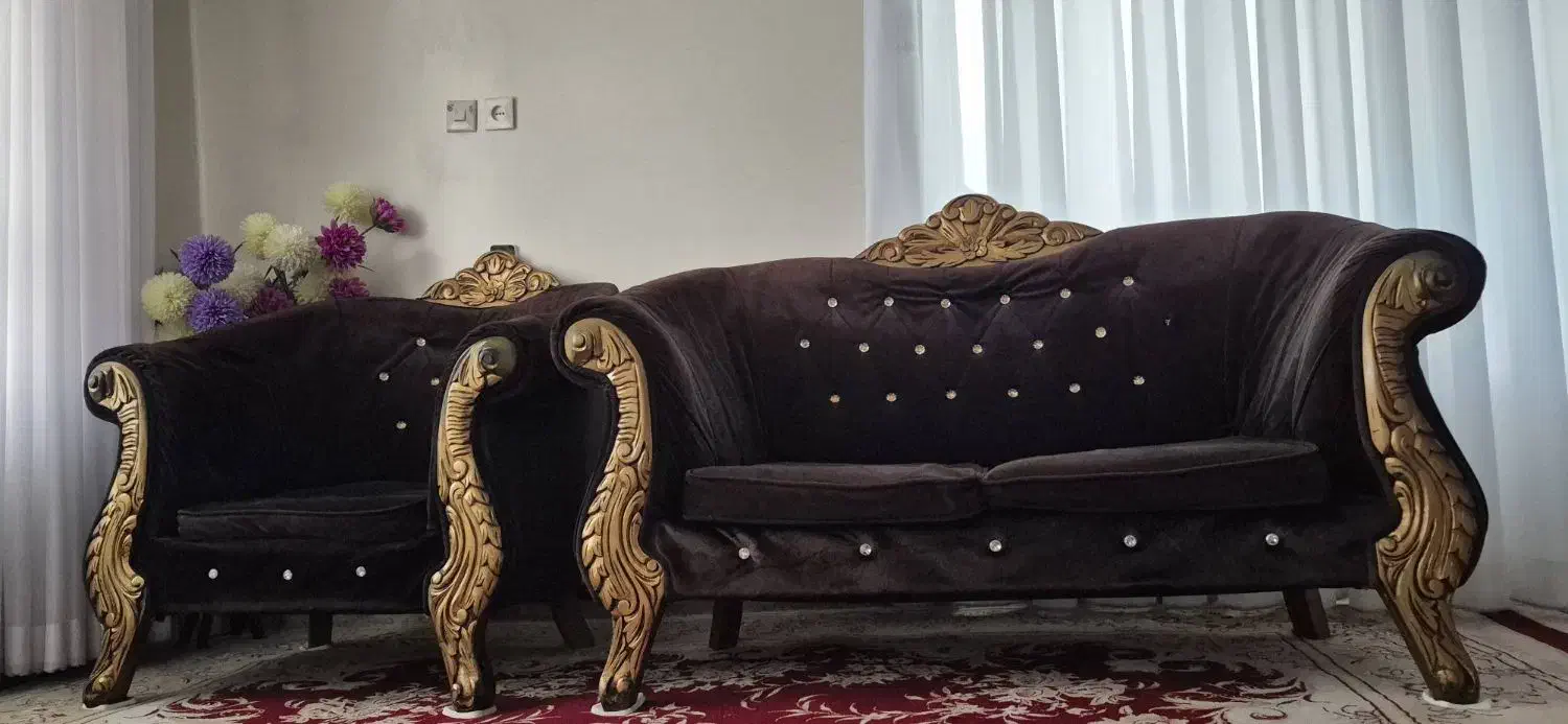 مبل هفت نفره با پارچه و چوب درجه یک|مبلمان خانگی و میز عسلی|فیروزکوه, |دیوار