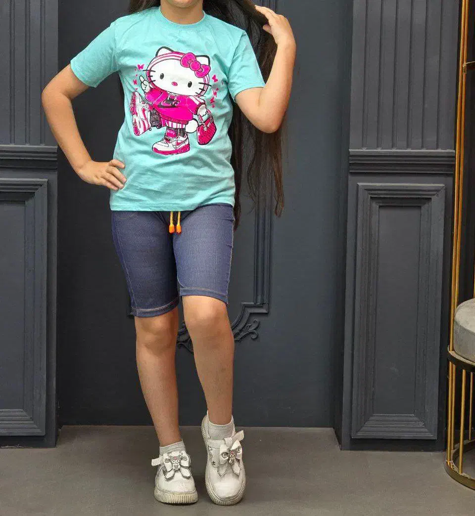 ست سوپر پنبه بچگانه شلوارک جین چاپ کارتونی|کفش و لباس بچه|اسلام‌شهر, شهرک قائمیه|دیوار