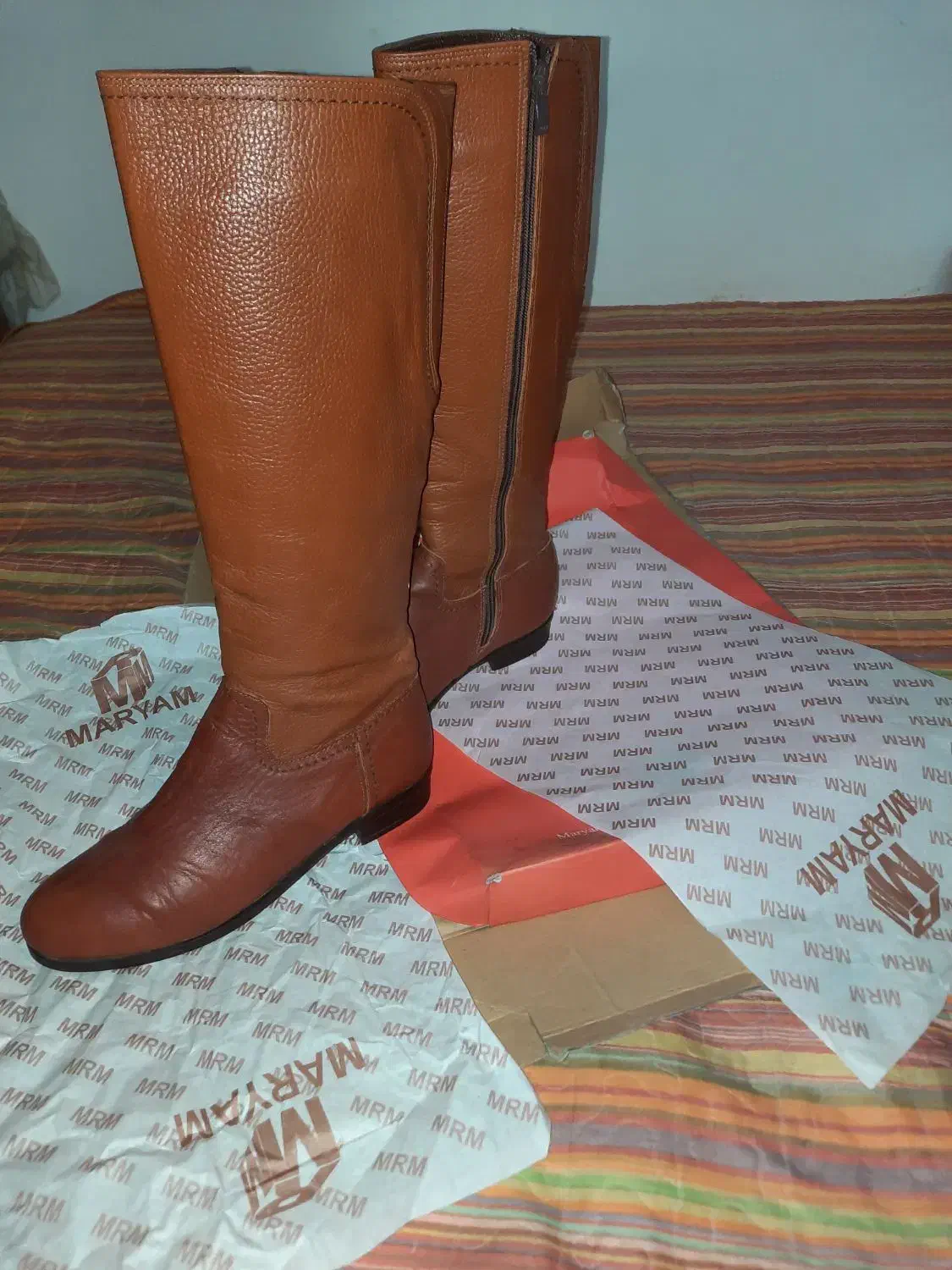 بوت تمام چرم عسلی برند چرم مریم سایز ۳۹|کیف، کفش، کمربند|بابل, |دیوار