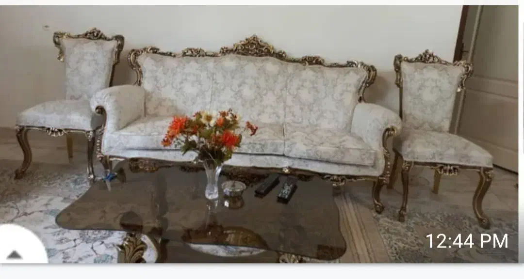 مبل ۹ نفره وناهار خوری ۶ نفره استیل ورق طلا|مبلمان خانگی و میز عسلی|نوشهر, |دیوار