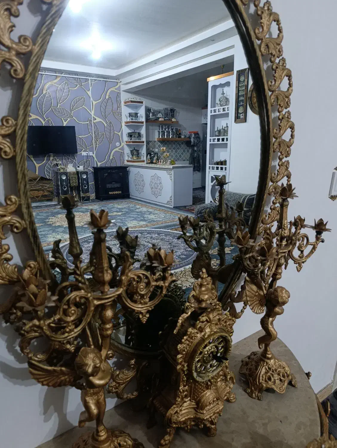 آینه شمعدان چدنی|بوفه، ویترین، کنسول|زابل, |دیوار