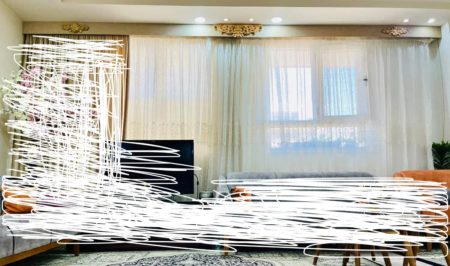 پرده تور به همراه کتیبه|پرده، رانر، رومیزی|حمیدیا, |دیوار