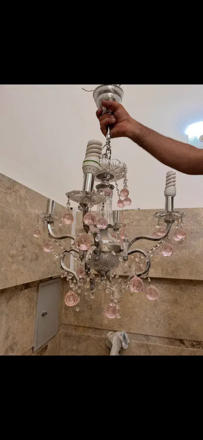 لوستر کرستالی جنس عالی با دو عدد دیوار کوب|لوستر و چراغ آویز|کرمان, |دیوار