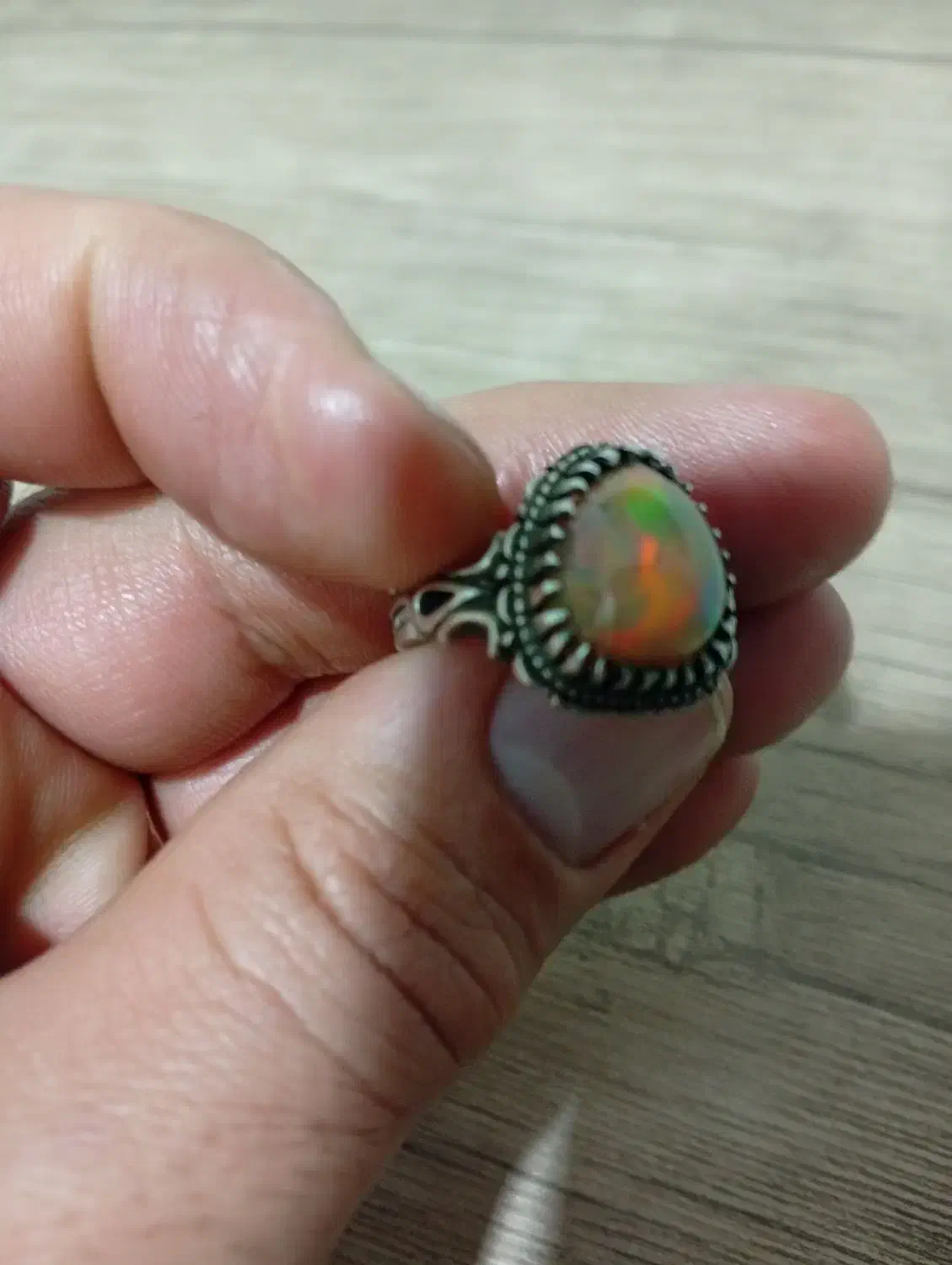 انگشتر نقره اوپال اتیوپی اشکی|کلکسیون اشیاء عتیقه|تهران, نیروی هوایی (پیروزی)|دیوار