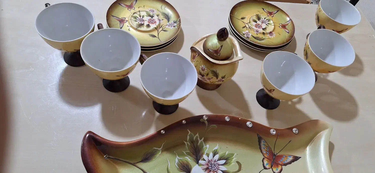 سرویس چای خوری گل برجسته و نگین کاری|ظروف سرو و پذیرایی|اهواز, کوی سعدی|دیوار