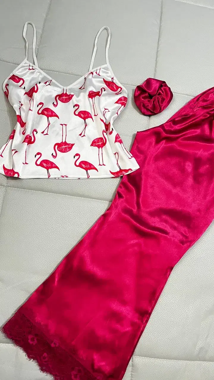 ست لباس خواب ساتن ست تاپ شلوارک ساتن|لباس|باغستان, |دیوار