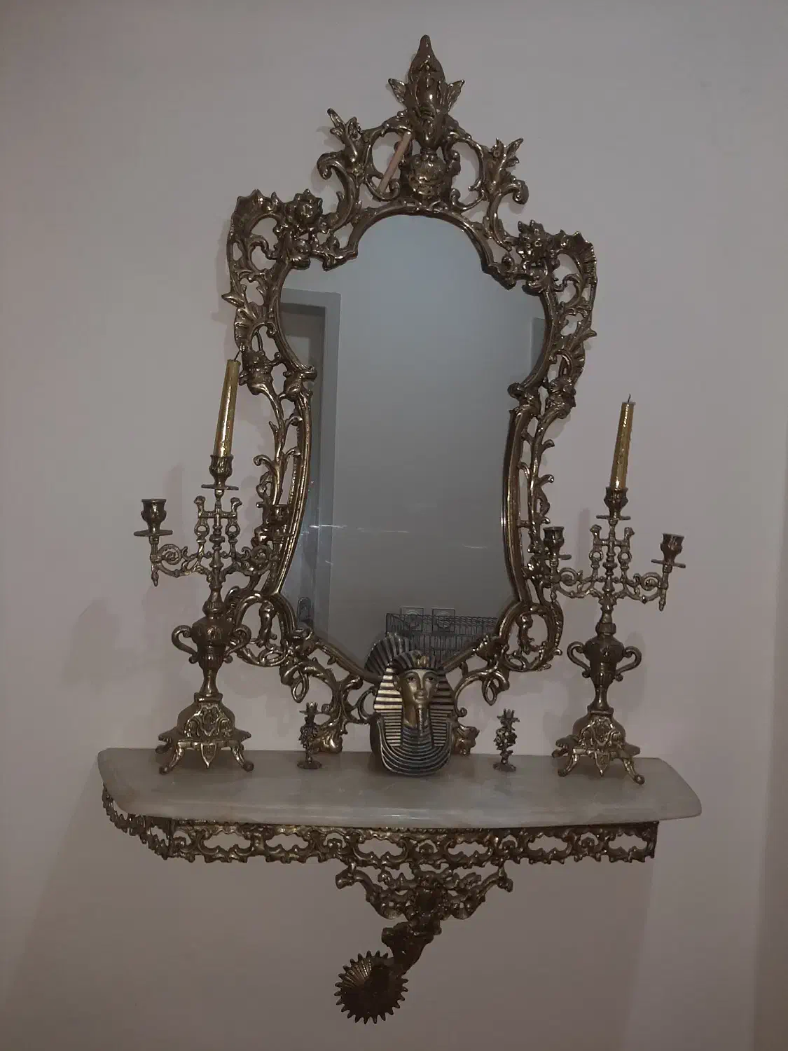 آینه،کنسول دیواری و شمعدان برنجی|صنایع دستی و سایر لوازم تزئینی|ساری, |دیوار