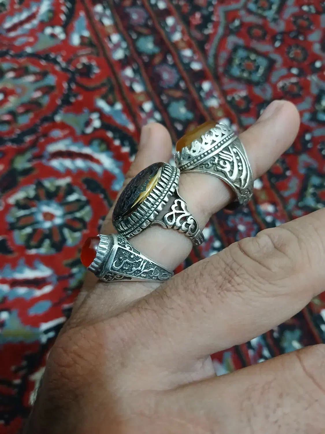 سه عدد انگشتر نقره اصل عقیق با تخفیف|جواهرات|بندر انزلی, ساحل قو|دیوار