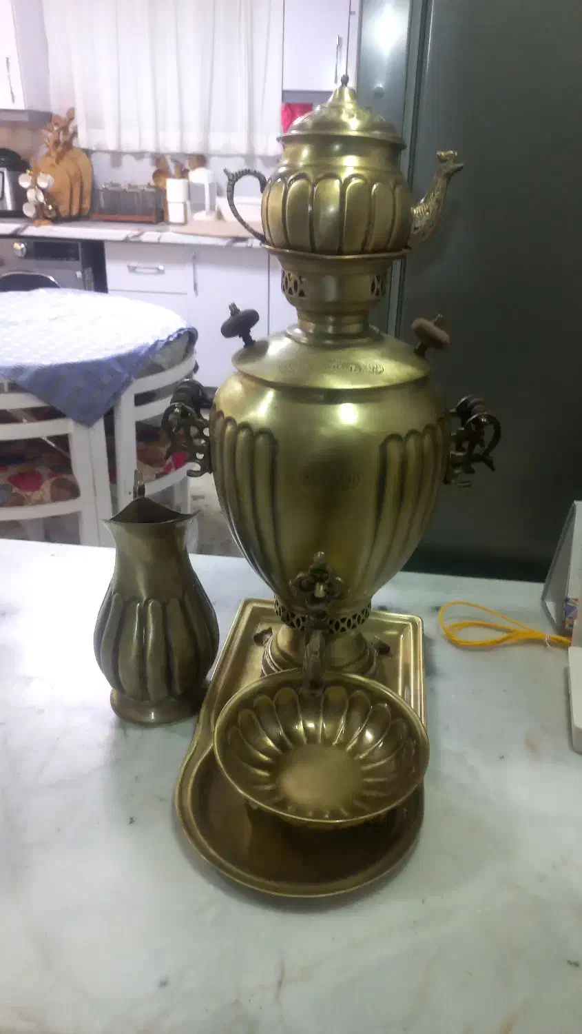 سرویس کامل سماورزغالی برنجی تبریزکلکسیونی|کلکسیون اشیاء عتیقه|ماهدشت, |دیوار