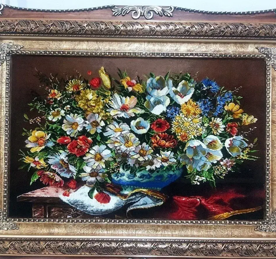 تابلو گل بابونه کد 25 دستبافت و ابریشم دار|تابلو فرش|تبریز, |دیوار