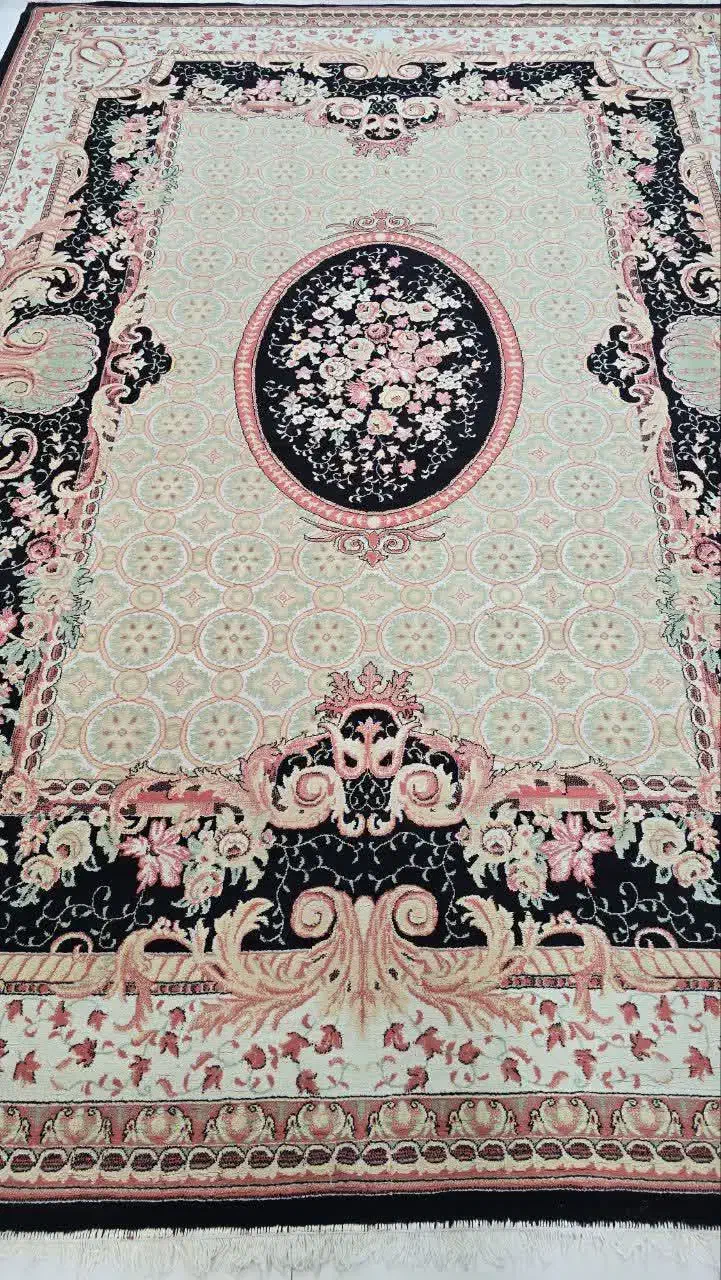 دو تخته فرش9متری نخی کرم سرمه‌ای|فرش|ایلام, |دیوار