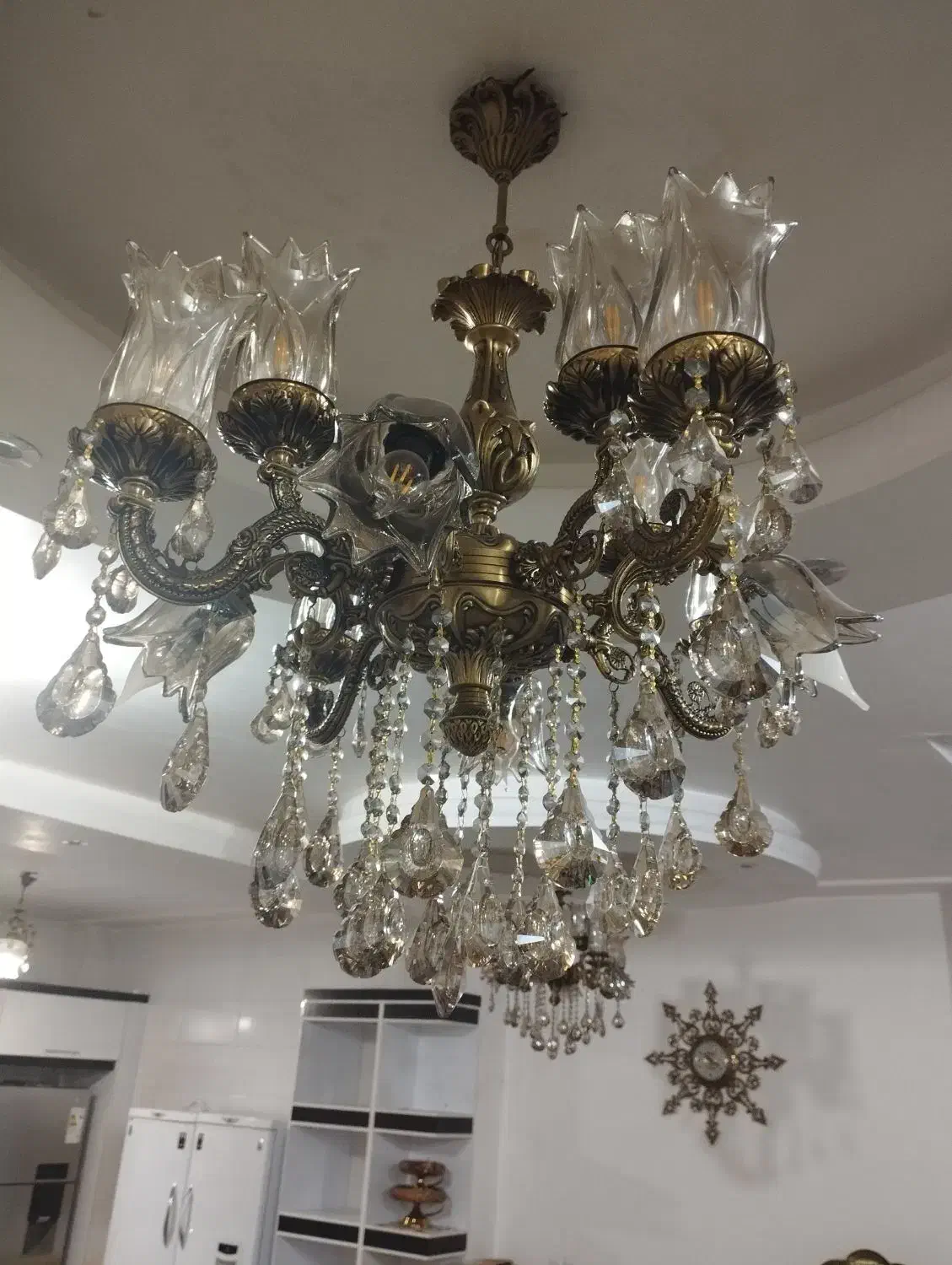 لوستر 8  شاخه برنز|لوستر و چراغ آویز|دورود, |دیوار